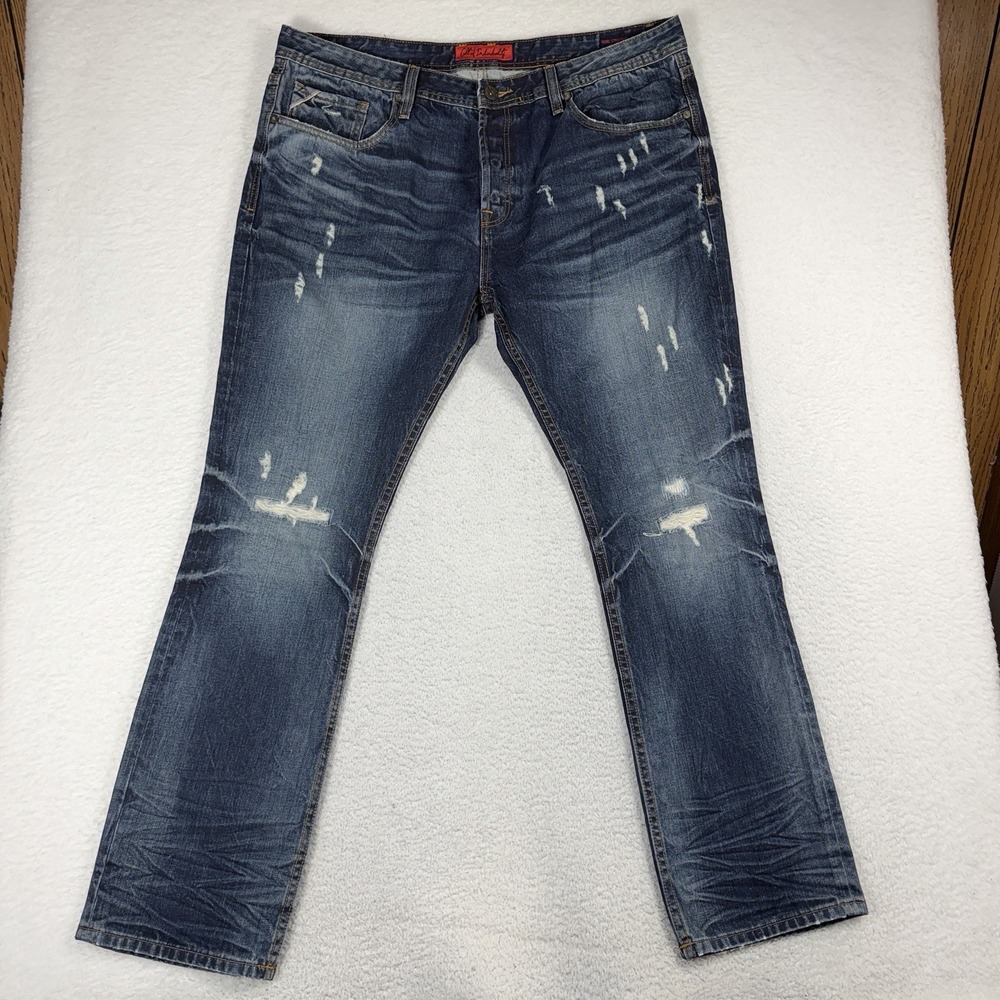 Cult of Individuality Rebel Straight Jeans Men's Distressed Blue 42x34 (41.5x33)